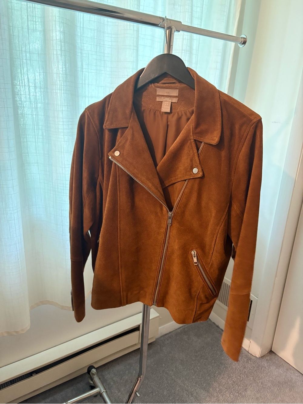 H&M Chestnut Brown Suede Moto Jacket